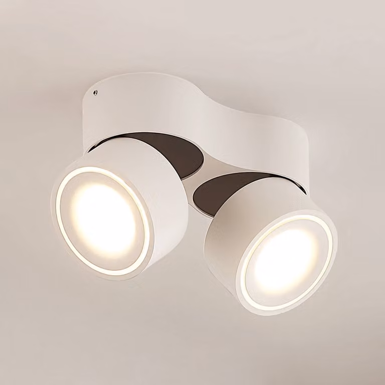Downlight LED empotrable Arcchio Rotari en aluminio blanco con 2 luces y 2270 lm, regulable y de diseño redondo para pasillos