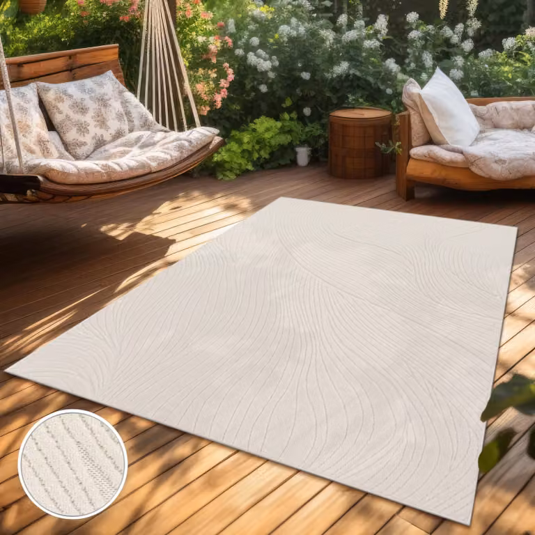 Alfombra Paco Home de estilo escandinavo y bohemio para exterior o interior, diseño liso color crema, An: 120 cm, Al: 160 cm