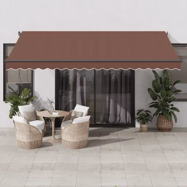 Toldo retráctil manual Maison exclusive con luces LED en color marrón, estructura de aluminio y tela de poliéster, An/P: 450 x 350 cm