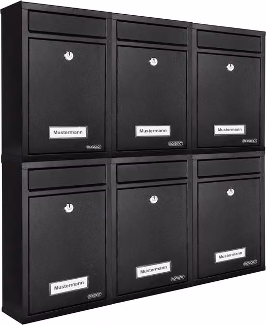 Buzón múltiple de acero Monzana de 6 unidades con 2 llaves, color negro