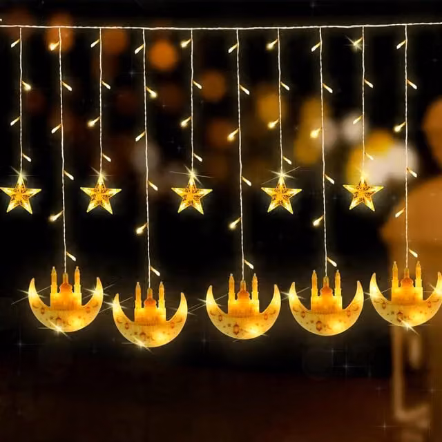 Luces LED de Ramadán Herefun con diseño de luna y estrellas, estilo marroquí, 3,5 m, disponibles en blanco, multicolor y amarillo con 8 modos de iluminación y controlador incluido