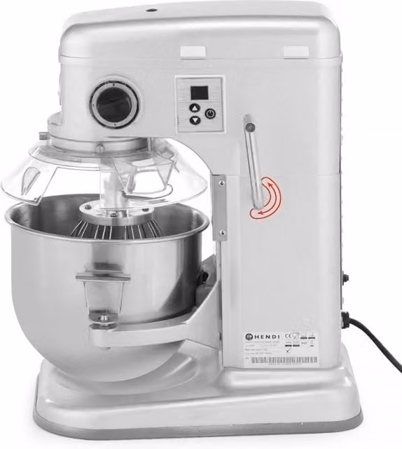 Batidora planetaria profesional Hendi de 7 l en color plata con pantalla digital y apagado automático
