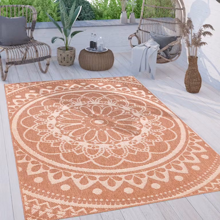 Alfombra de exterior Paco Home con diseño mandala bohemio y étnico, tejido plano de polipropileno, An/P: 240 x 340 cm