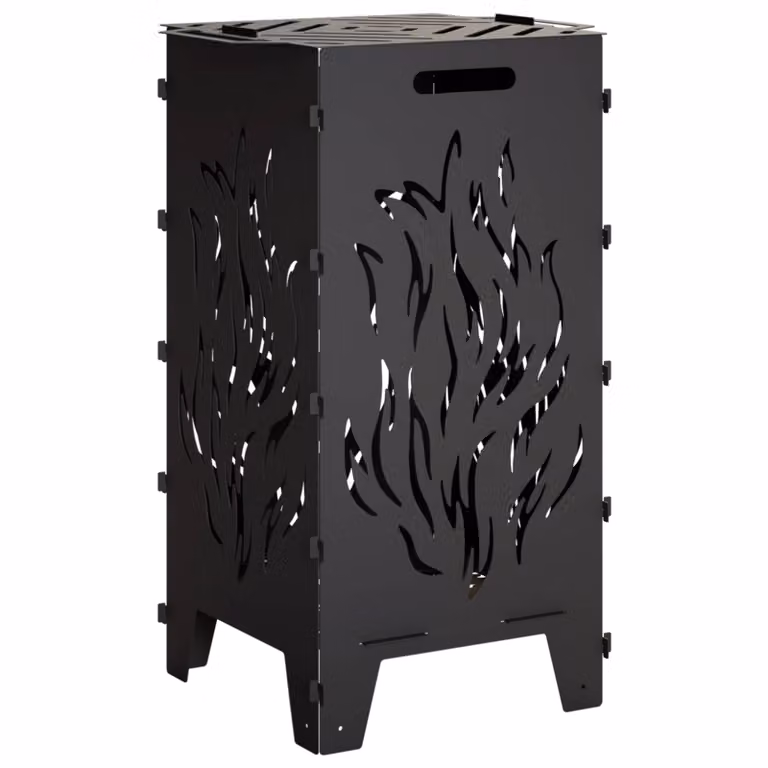 Hoguera de acero negra vidaXL con cesta para fuego y funda, An/P/Al: 47 x 38 x 75 cm