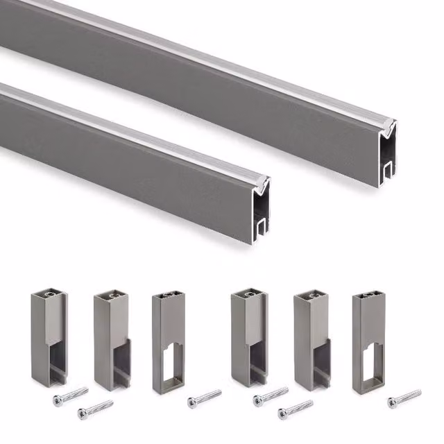 Lote de 2 barras para armario Emuca Luxe con soportes en aluminio y plástico, color gris, Longitud: 115 cm