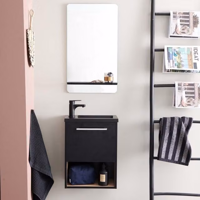 Mueble de baño Nika con lavabo y espejo en color negro mate de fondo reducido An/P/Al: 70 x 40 x 21 cm
