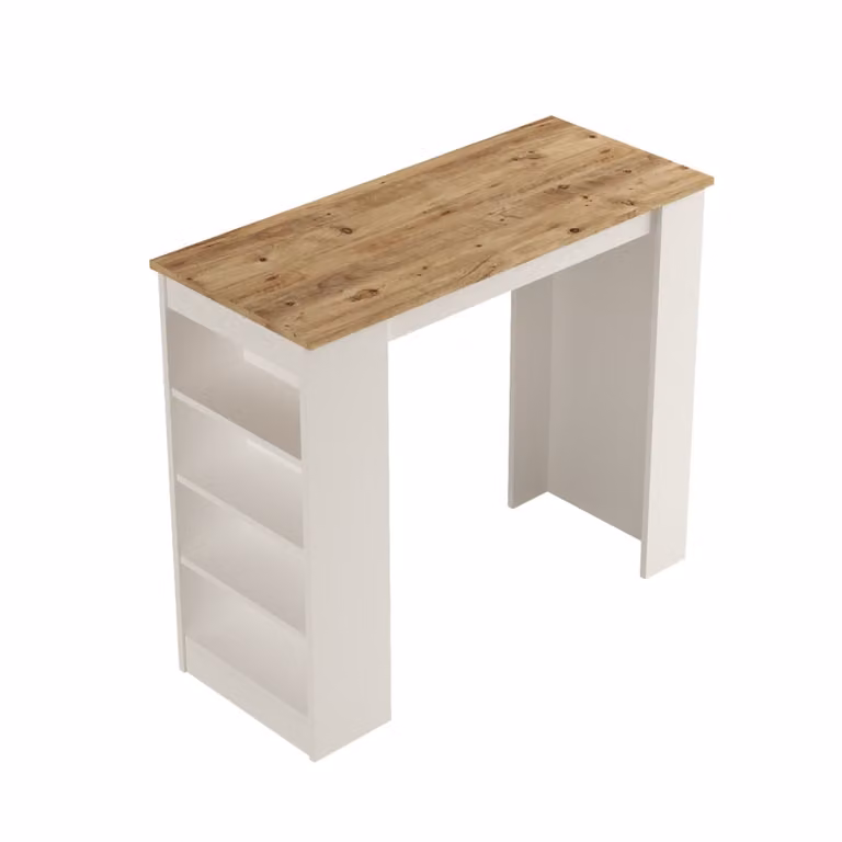 Mesa alta Yurupa de estilo moderno en pino y blanco con acabado lacado y superficie rectangular de 120 cm