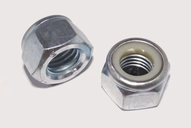 Tuercas autoblocantes hexagonales Fplus de acero zincado color plata, métrica 4, caja de 40 unidades