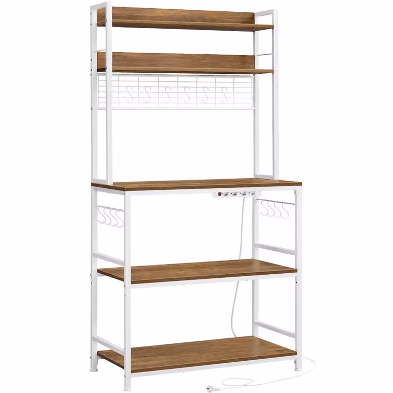 Estantería VASAGLE para cocina o entrada con enchufes y puertos USB, color nogal y blanco, An/P/Al: 80 x 40 x 170 cm