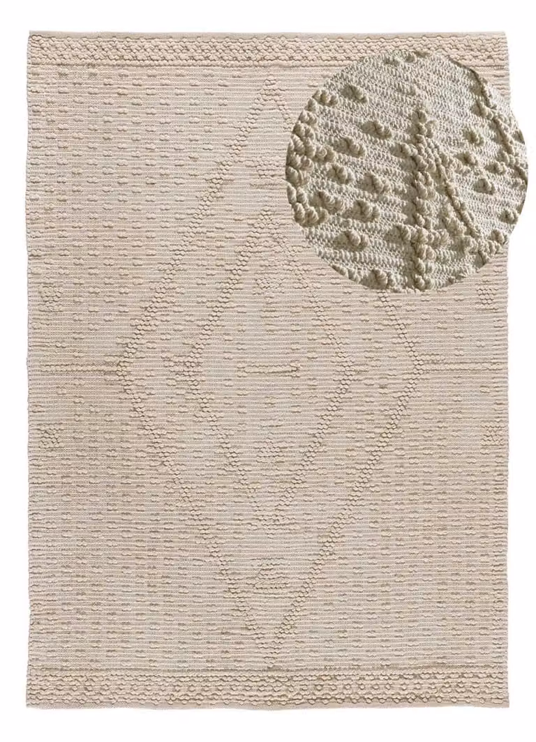 Alfombra de algodón Atticgo con diseño geométrico moderno en color beige, lavable y apta para calefacción por suelo radiante, An/P: 80 x 120 cm