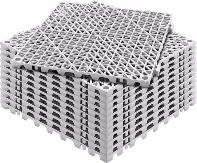 Set de 12 losetas de PVC autoventiladas VEVOR con sistema de clip para jardín y suelo, color gris, An/P/Al: 30 x 30 x 1,5 cm