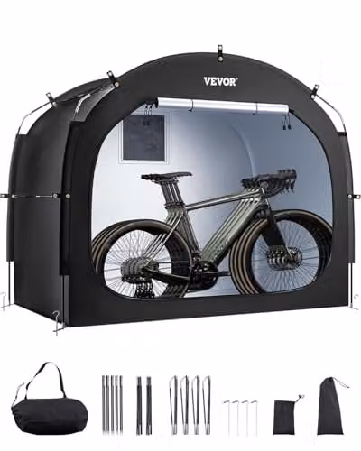 Tienda de campaña impermeable VEVOR para guardar 4 o 5 bicicletas, cobertizo con ventana ventilada y postes de fibra de vidrio, color negro, An/P/Al: 226 x 151 x 197 cm