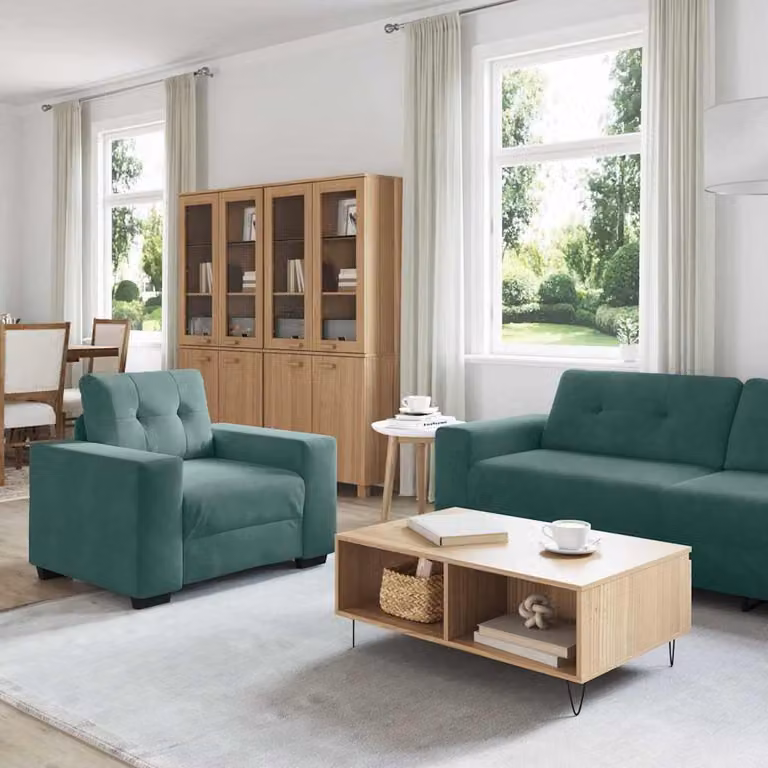 Juego de sofá de 3 piezas vidaXL en terciopelo verde con diseño moderno para salón