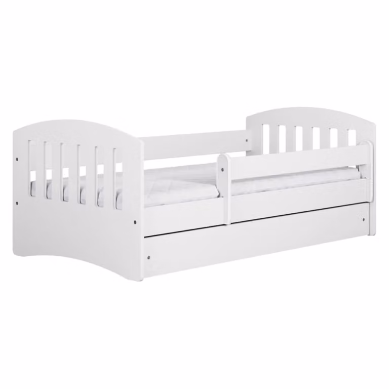 Cama infantil Kocot Kids con barrera y cajón en color blanco, An/P: 180 x 80 cm