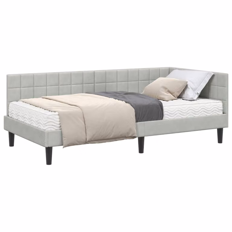 Estructura de cama de esquina con 2 colchones vidaXL en gris, tapizada en terciopelo y madera, An/P/Al: 90 x 200 cm