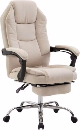 Silla de oficina giratoria Castle en tela color beige y marrón con reposapiés y ruedas para home office