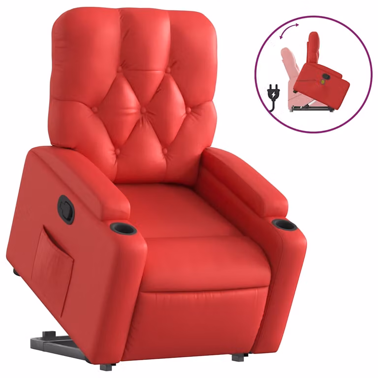 Sillón reclinable elevable vidaXL en cuero artificial rojo para mayores con función de asistencia eléctrica