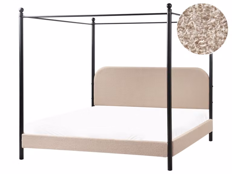 Cama con dosel Beliani en color beige con estructura de metal y tejido para adultos de 180 x 200 cm