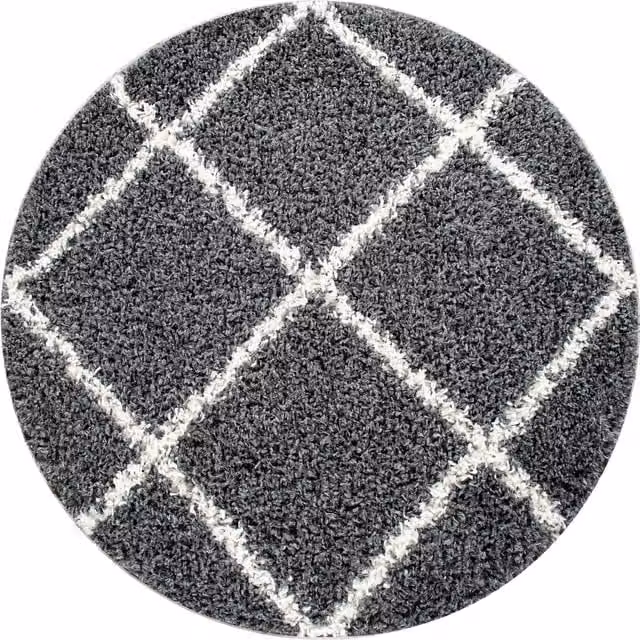 Alfombra peluda Kalea de color antracita, diseño redondo y estilo escandinavo, Diámetro: 160 cm