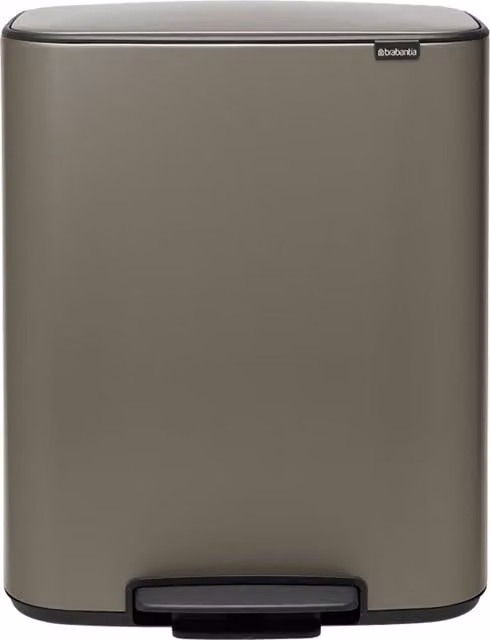 Cubo de basura con pedal para reciclar Brabantia BO 2x30 L color plata y gris con sistema soft close y cubos interiores extraíbles