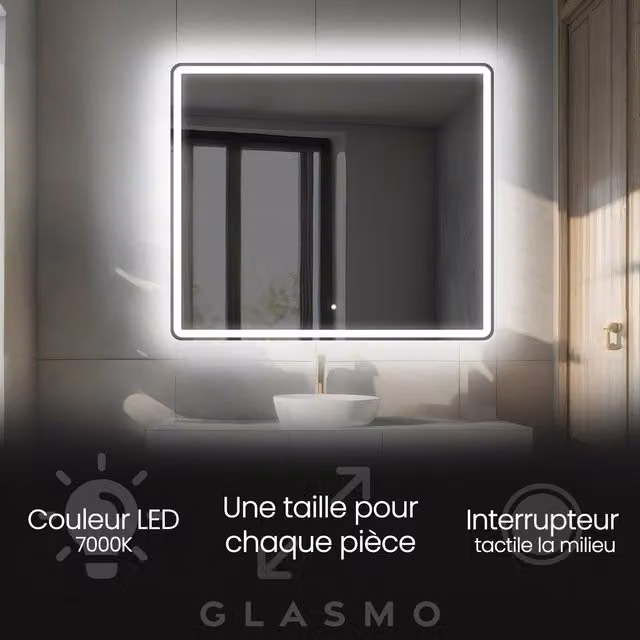 Espejo de baño LED Naomi de ARTFORMA con interruptor táctil, diseño moderno rectangular y luz blanca fría, An/Al: 110 x 100 cm