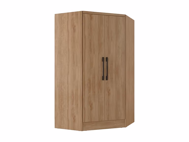 Armario esquinero de 2 puertas VENTE-UNIQUE en color beige y marrón con estantes internos y barra para colgar, An: 101,5 cm, Al: 182 cm, P: 56 cm
