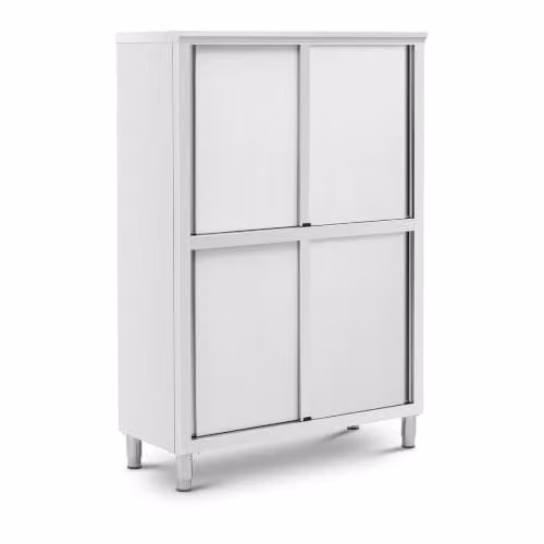 Armario de metal Helloshop26 con puertas correderas y 4 estantes, color plata, An/P/Al: 120 x 50 x 180 cm
