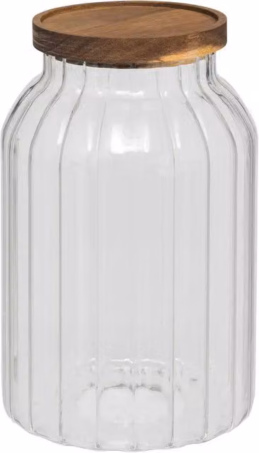 Jarra Harmony de 5five fabricada en vidrio transparente y madera de acacia con capacidad de 3 l
