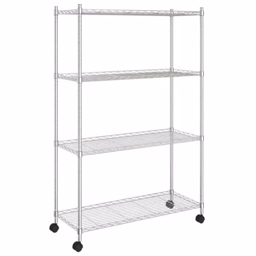 Estantería de almacenamiento Helloshop26 de 4 niveles con ruedas, color plata, An/P/Al: 90 x 35 x 137 cm