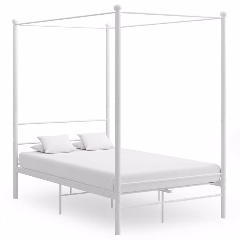 Estructura de cama con dosel vidaXL de metal en color blanco, An/P: 120 x 200 cm
