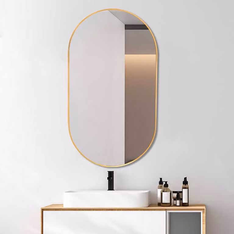 Espejo de pared ovalado Aiorber con marco dorado para baño, pasillo o dormitorio, An/Al: 50 x 70 cm