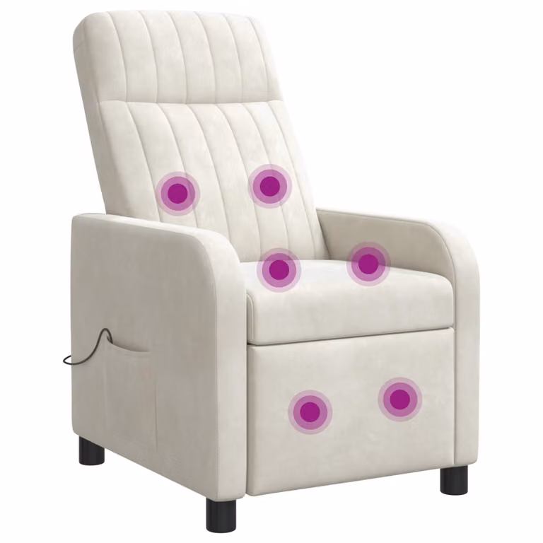 Silla de masajes reclinable vidaXL en color beige con tapizado de terciopelo y estructura mixta de metal y madera