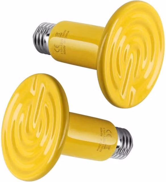 Pack de 2 bombillas de calor de cerámica ODIPIE de 150 W en color amarillo para reptiles, terrarios y anfibios