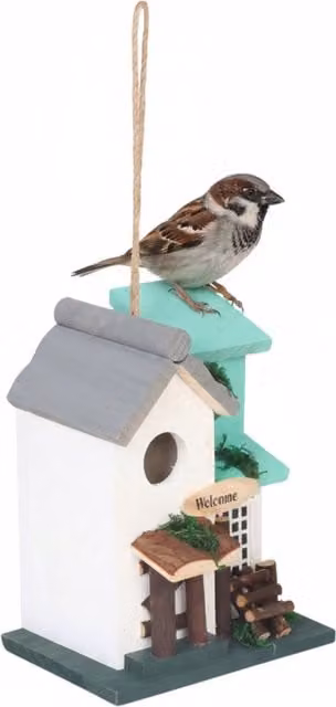 Casita para pájaros de estilo rústico NORTHIX en madera blanca y multicolor para colgar
