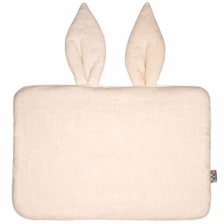 Almohada extraplana de lino Sevira Kids con diseño de conejo en color beige