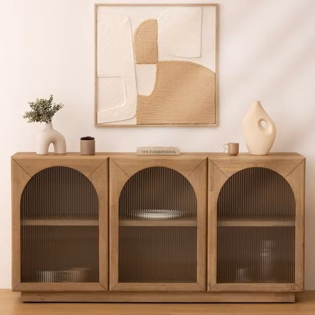 Credenza de 3 puertas con cristal esmerilado Atmosphera en madera de acacia color marrón An/P/Al: 160 x 80 cm