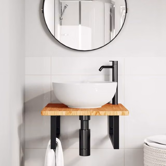 Estante de lavabo de pared SYFAX de madera de roble y metal en color marrón y negro