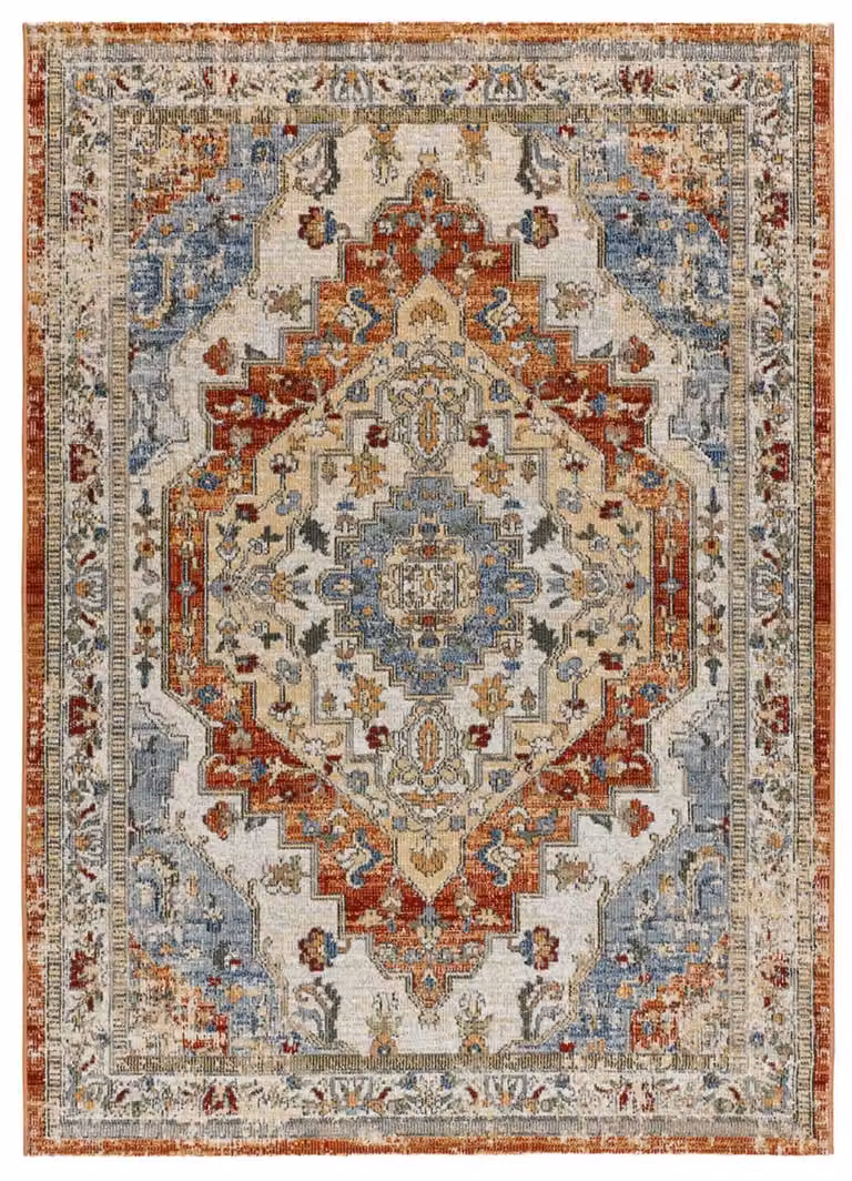 Alfombra de polipropileno Atticgo Luna 54552 para exterior e interior con diseño vintage geométrico en colores rojo y naranja, An/P: 120 x 170 cm