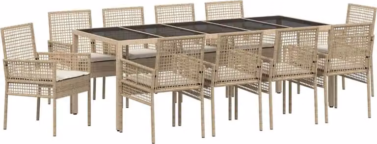 Conjunto de comedor de jardín Syfax de 11 piezas en ratán sintético y cristal color beige