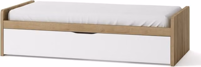 Cama Mio de El Corte Inglés con un cajón y cabeceros bajos en blanco y marrón
