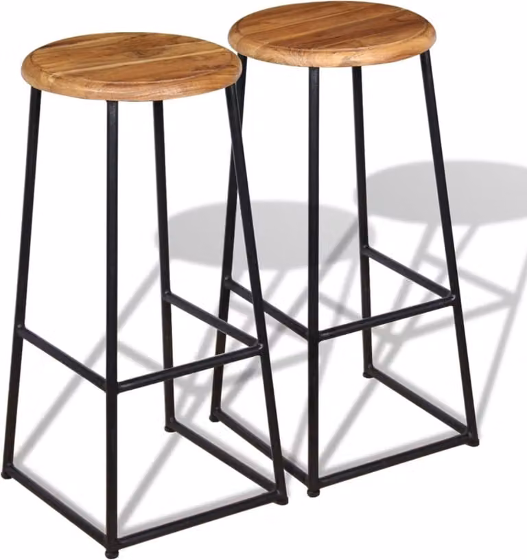 Set de 2 taburetes de barra Syfax de estilo industrial con madera de teca y estructura de hierro marrón