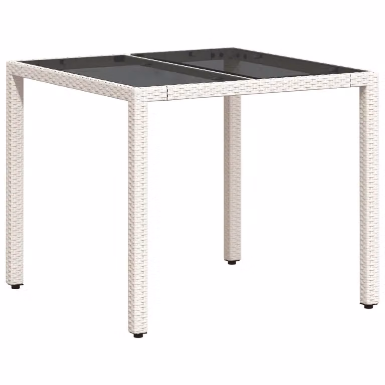 Mesa de jardín Syfax de ratán y vidrio blanca An/P/Al: 90 x 90 x 75 cm