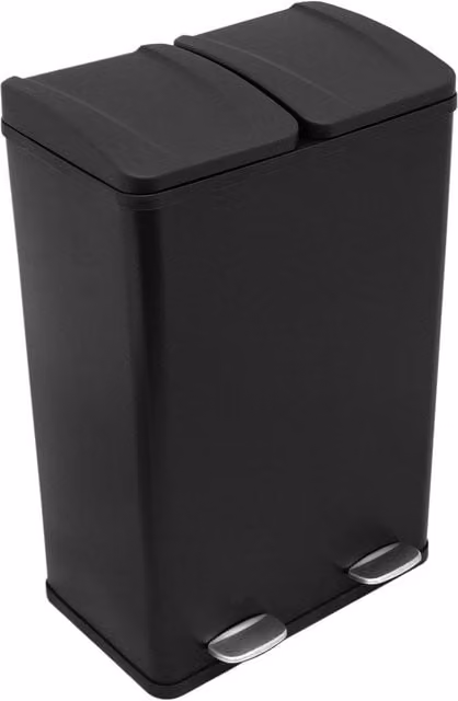 Cubo de basura doble de acero inoxidable MONSTERSHOP con pedal y dos compartimentos, color negro, 60 l