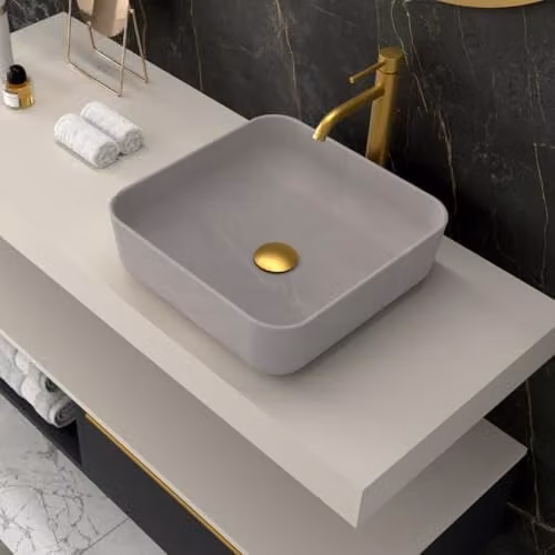 Lavabo sobre encimera cuadrado B BAÑO TOTAL en color gris, fabricado en mineral cast, An/P/Al: 37 x 37 x 12 cm
