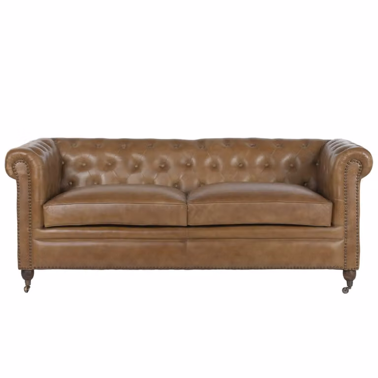 Sofá Chesterfield de 3 plazas NIYLO en cuero marrón An/P/Al: 190 x 77 x 80 cm