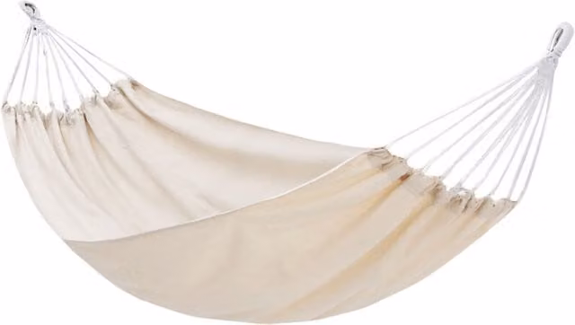 Hamaca doble reforzada con sistema antivuelco ODIPIE en color beige para exterior, jardín o camping, An/P/Al: 190 x 150 cm