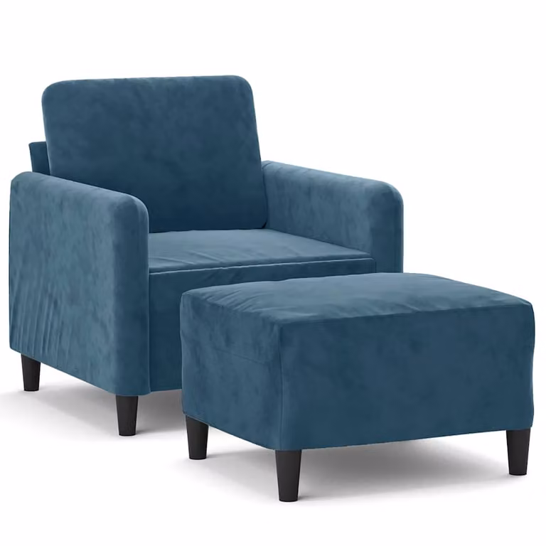 Sillón con taburete de terciopelo azul vidaXL para salón con reposabrazos y diseño moderno