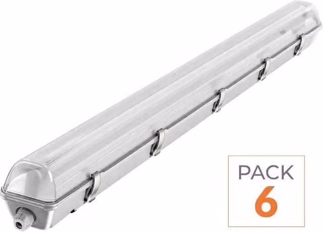 Pack de 6 luminarias estancas dobles de 120 cm para tubo LED T8 G13 IP65 de la marca Slamp en color blanco para montaje en superficie