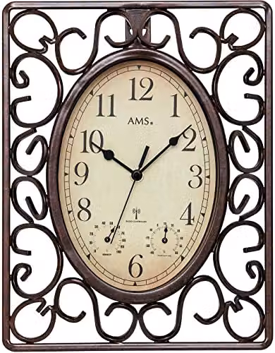 Reloj de pared con radio AMS modelo 5976 de madera en multicolor, diseño rectangular clásico, An/P/Al: 35 x 27 x 8 cm