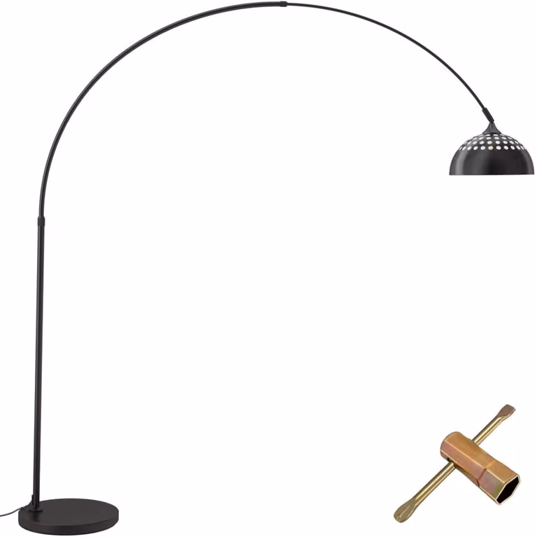 Lámpara de pie de arco retro TecTake en color negro con altura ajustable de 187 a 206 cm y potencia de 60 W
